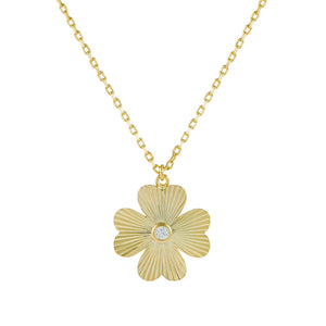 Gold CZ Ridged Clover Necklace - Adina Eden's Jewels