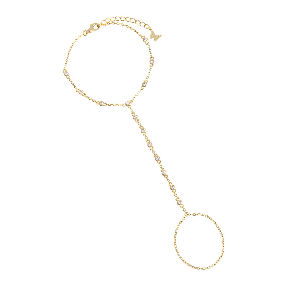 Gold Colored CZ Station Hand Chain - Adina Eden's Jewels