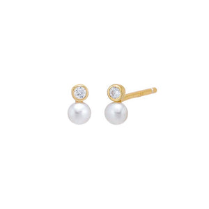 Pearl White / Pair CZ Bezel X Pearl Stud Earring - Adina Eden's Jewels