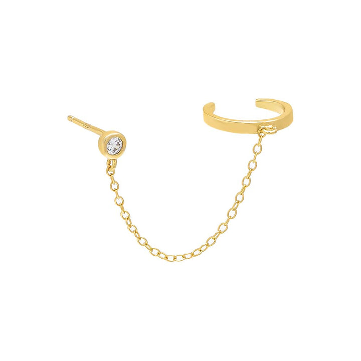 Gold / Single Bezel Chain Stud Ear Cuff - Adina Eden's Jewels