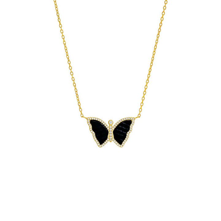 Onyx Pavé Butterfly Colored Stone Necklace - Adina Eden's Jewels