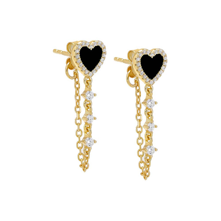 Onyx / Pair Tiny Pave Colored Gemstone Drop Chain Stud Earring - Adina Eden's Jewels