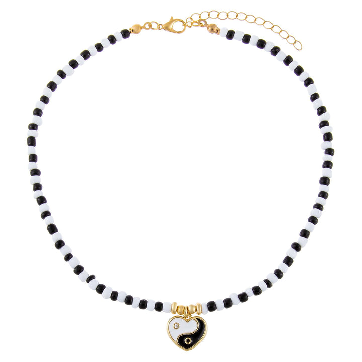  Enamel Yin & Yang Heart Bead Necklace - Adina Eden's Jewels