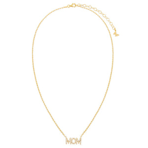  MOM Pavé Block Nameplate Chain Necklace - Adina Eden's Jewels