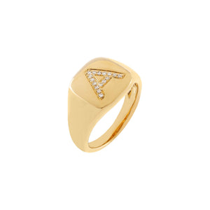 14K Gold / 3 Diamond Initial Pinky Ring 14K - Adina Eden's Jewels