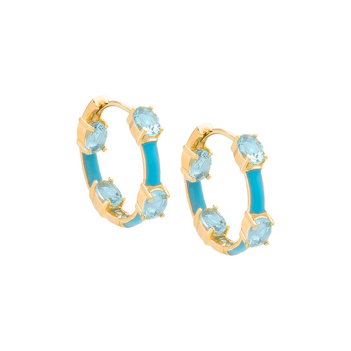 Turquoise Colored CZ X Enamel Hoop Earring - Adina Eden's Jewels