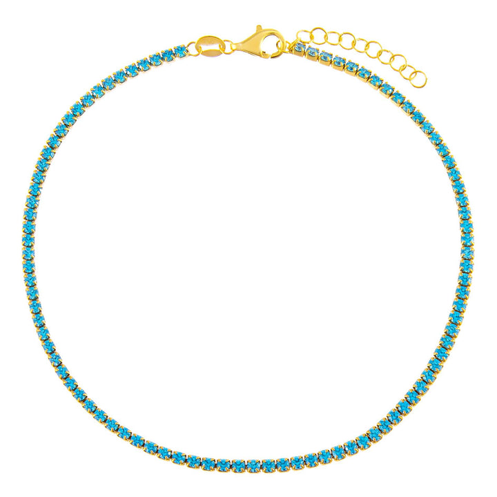 Aqua Blue Pastel Colored Thin Tennis Anklet - Adina Eden's Jewels