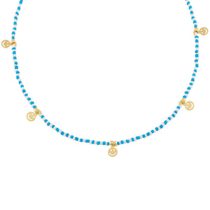 Turquoise Neon Smiley Face Beaded Necklace - Adina Eden's Jewels