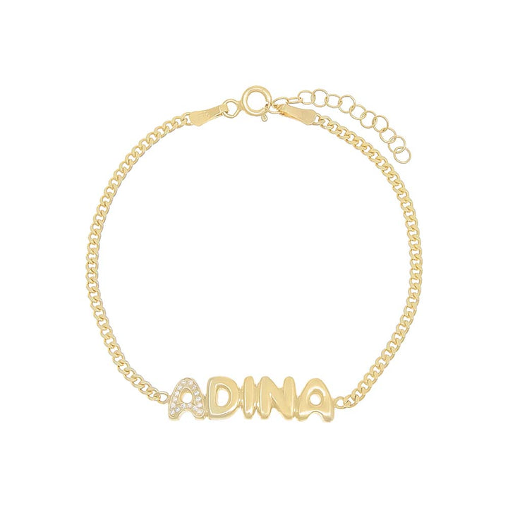 Gold Pavé Bubble Name Link Bracelet - Adina Eden's Jewels