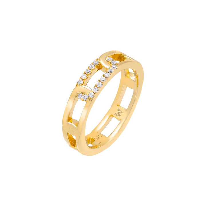 Gold / 6 Pavé Wide Link Ring - Adina Eden's Jewels