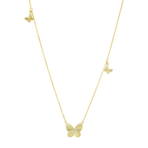 Gold CZ Triple Butterfly Long Station Necklace - Adina Eden's Jewels