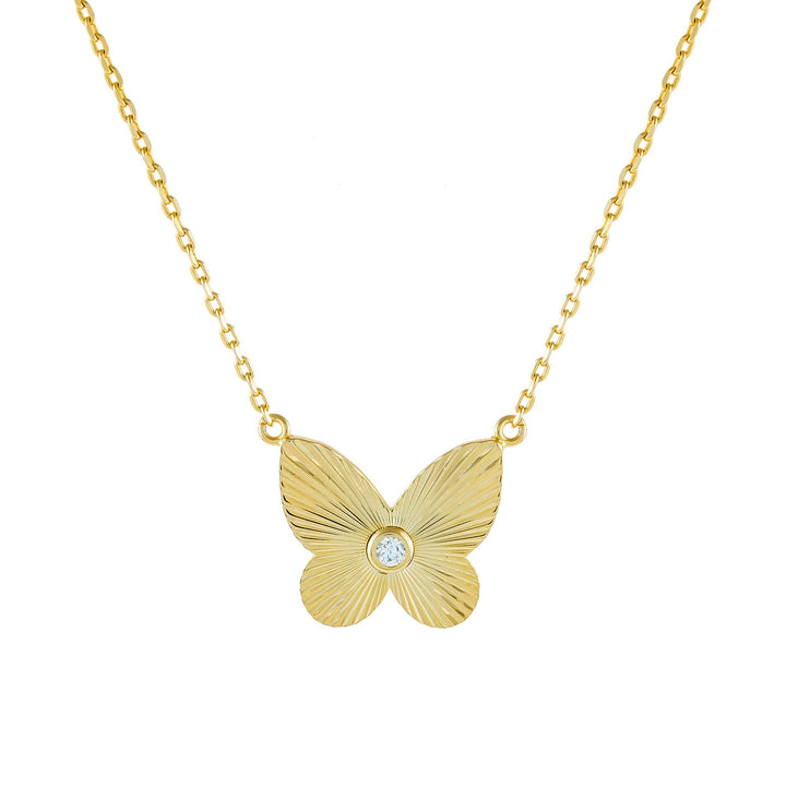 Gold CZ Ridged Butterfly Necklace - Adina Eden's Jewels