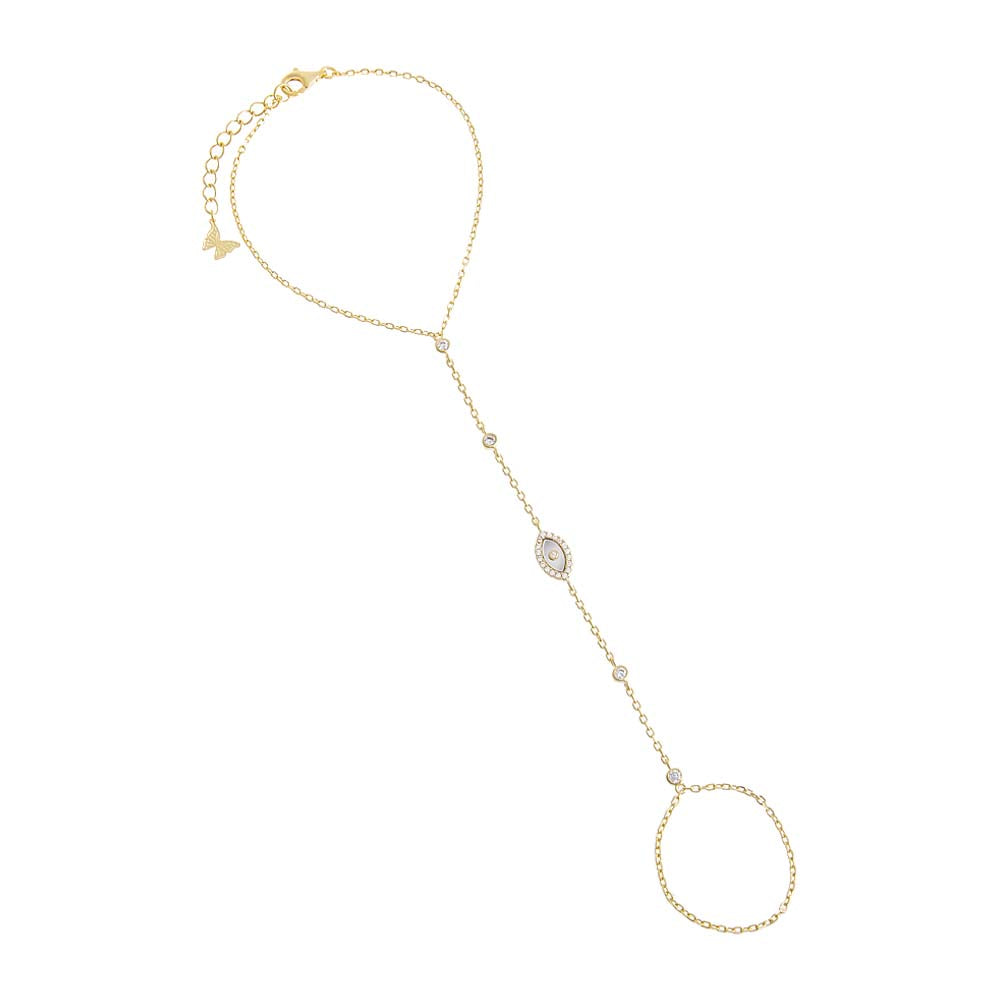 Mother of Pearl Pavé Evil Eye Pendant Hand Chain - Adina Eden's Jewels