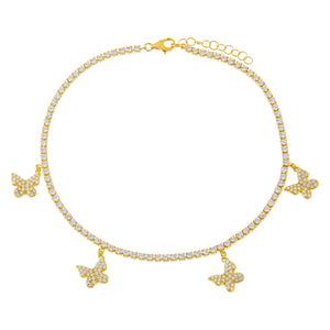 Gold Dangling Butterfly Tennis Anklet - Adina Eden's Jewels