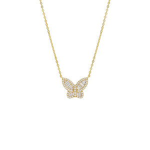 Gold Small Pavé X Baguette Butterfly Necklace - Adina Eden's Jewels