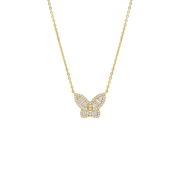 Gold Large Pavé X Baguette Butterfly Necklace - Adina Eden's Jewels