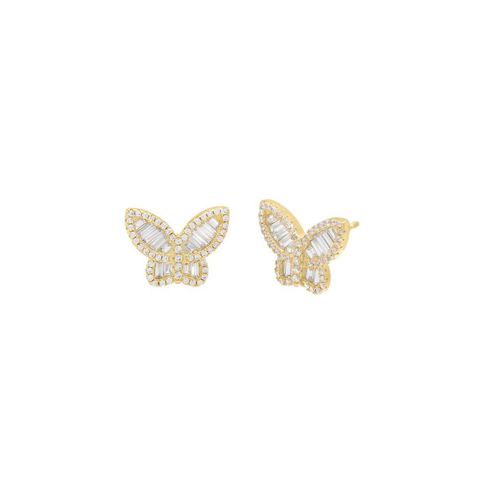 Gold / Pair Pavé X Baguette Butterfly Stud Earring - Adina Eden's Jewels