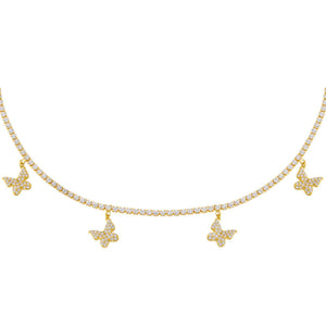 Gold Dangling Butterfly Tennis Choker - Adina Eden's Jewels