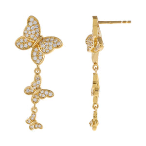 Gold Pavé Triple Butterfly Drop Stud Earring - Adina Eden's Jewels