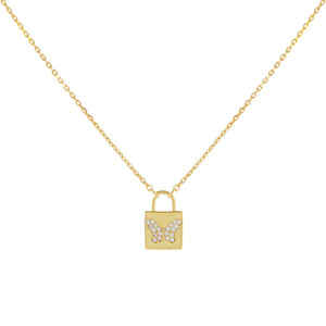 Gold Pavé Butterfly Lock Necklace - Adina Eden's Jewels