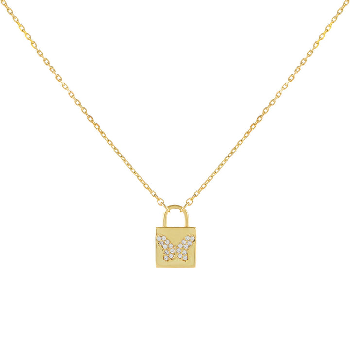 Gold Pavé Butterfly Lock Necklace - Adina Eden's Jewels