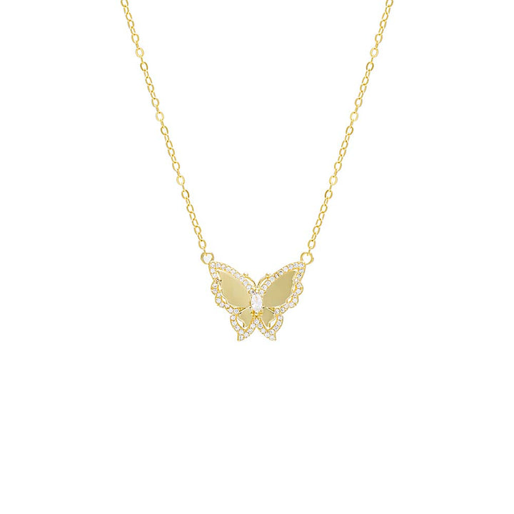 Gold 3D Pave/Solid Butterfly Necklace - Adina Eden's Jewels