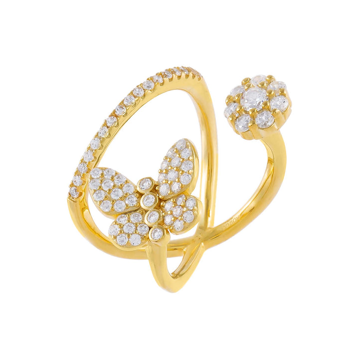 Gold / 7 Pavé Butterfly X Flower Ring - Adina Eden's Jewels