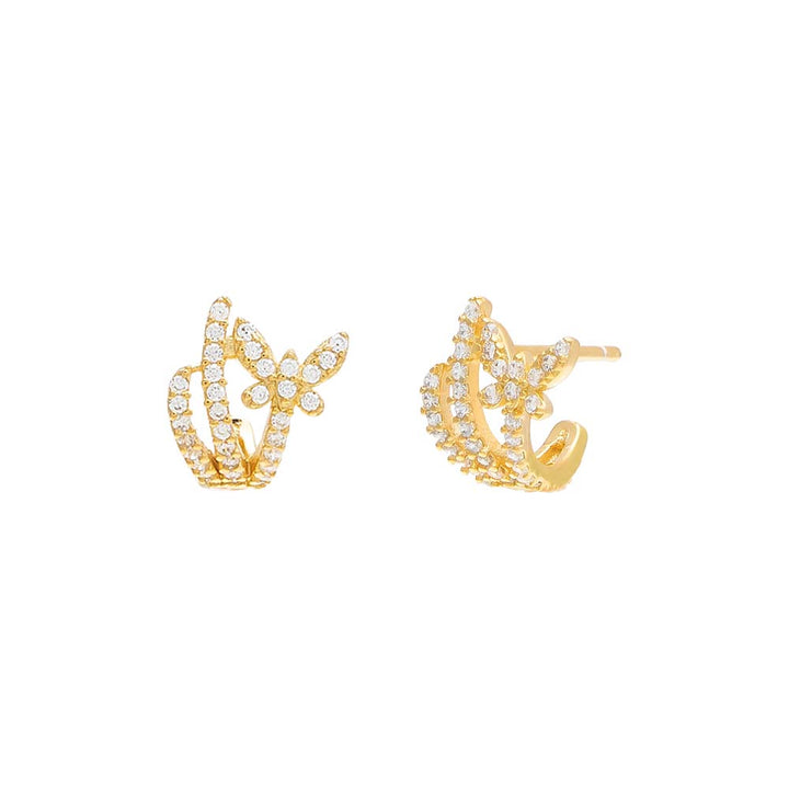 Gold / Small Pavé Butterfly Triple Wrap Stud Earring - Adina Eden's Jewels