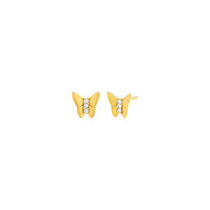 Gold / Pair Mini Triple CZ Stone Butterfly Stud Earring - Adina Eden's Jewels