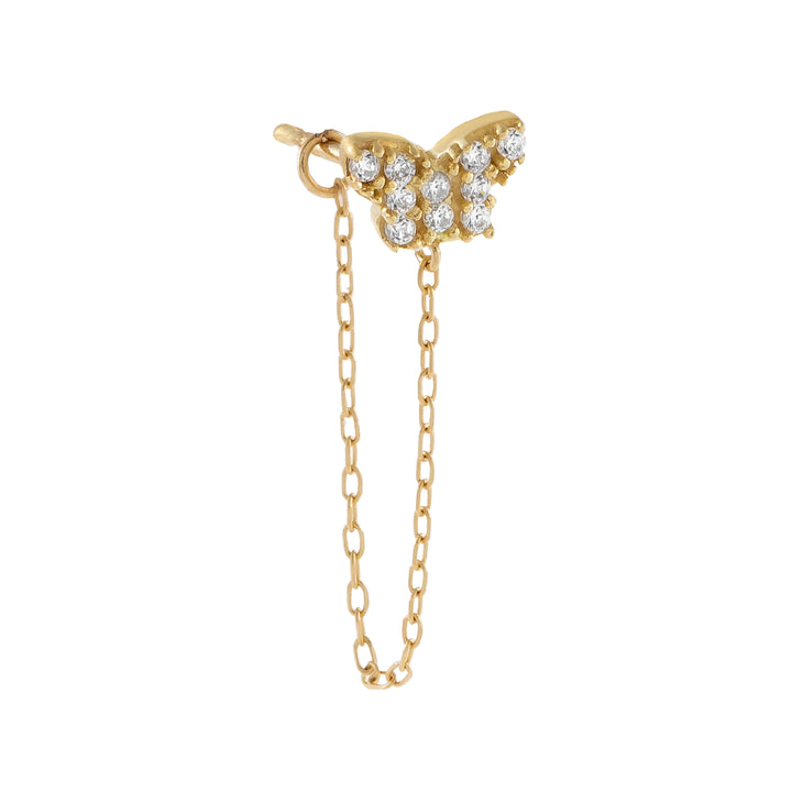 14K Gold / Single CZ Butterfly Chain Stud Earring 14K - Adina Eden's Jewels