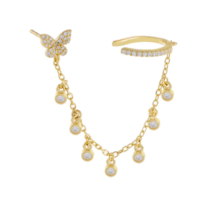 Gold / Single Bezel Butterfly Ear Cuff X Stud Earring - Adina Eden's Jewels