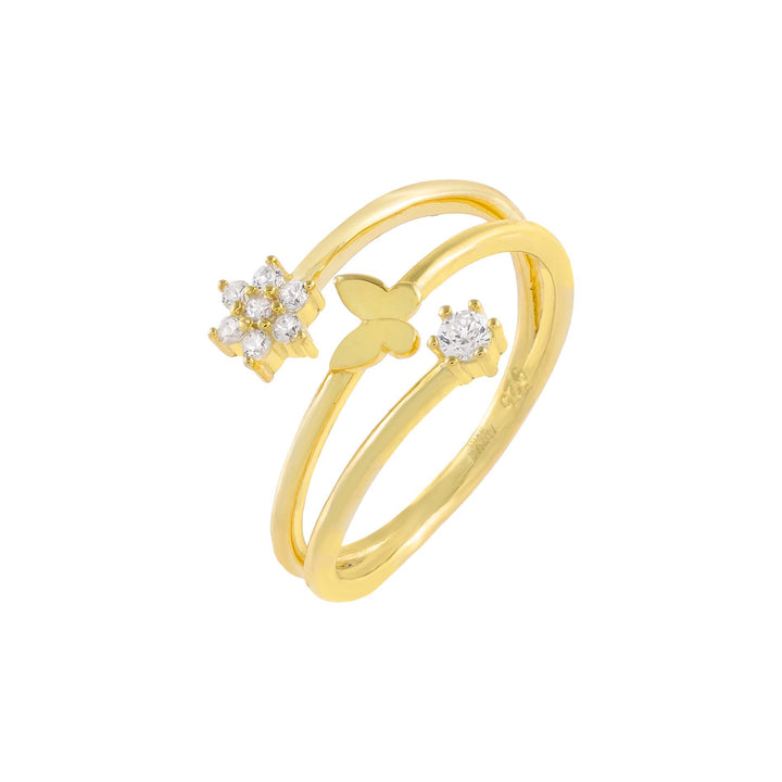 Gold / 7 CZ Flower X Butterfly Wrap Ring - Adina Eden's Jewels