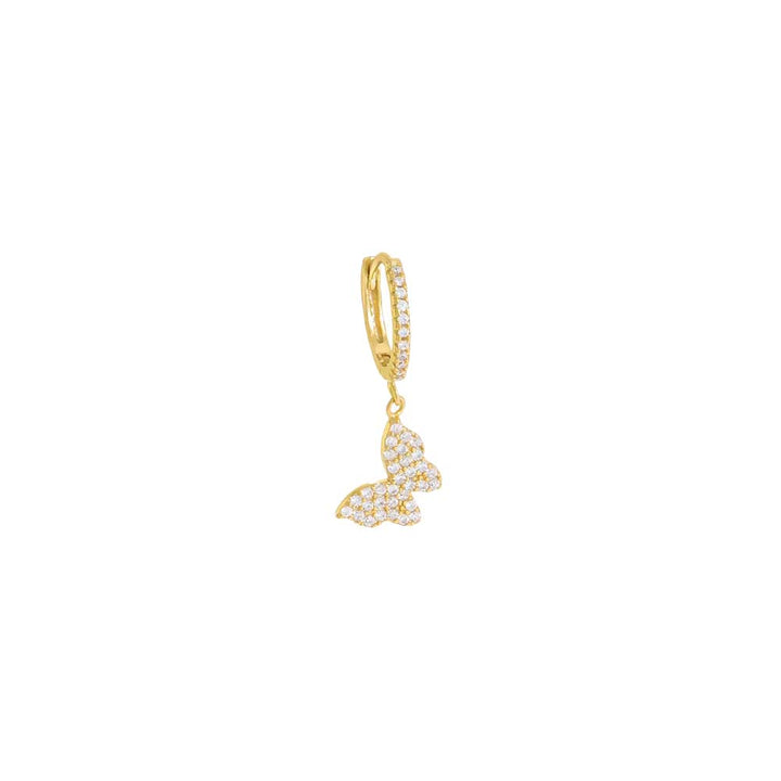 Gold / Single Pavé Dangling Butterfly Huggie Earring - Adina Eden's Jewels