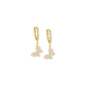 Gold / Pair Pavé Dangling Butterfly Huggie Earring - Adina Eden's Jewels