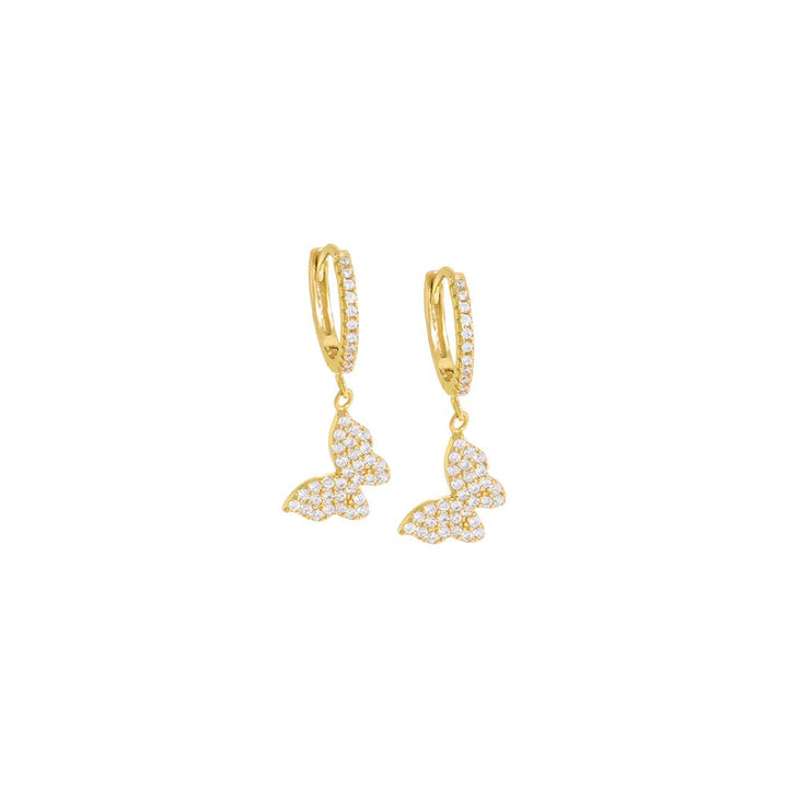 Gold / Pair Pavé Dangling Butterfly Huggie Earring - Adina Eden's Jewels