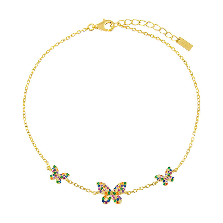 Multi-Color Pavé Rainbow Triple Butterfly Anklet - Adina Eden's Jewels