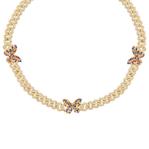 Multi-Color Pavé Rainbow Butterfly Chain Link Choker - Adina Eden's Jewels
