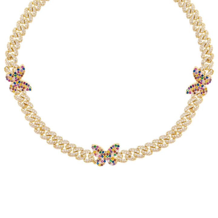 Multi-Color Pavé Rainbow Butterfly Chain Link Choker - Adina Eden's Jewels