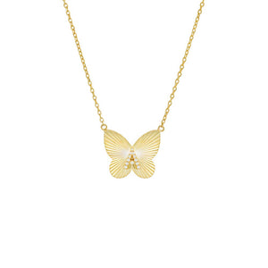 Gold / A Pave Initial Fluted Butterfly Necklace - Adina Eden's Jewels