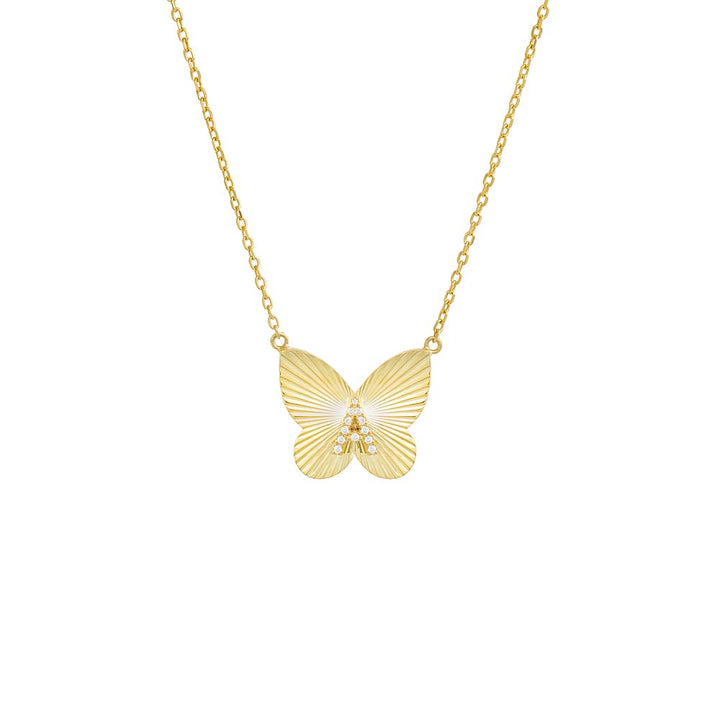 Gold / A Pave Initial Fluted Butterfly Necklace - Adina Eden's Jewels