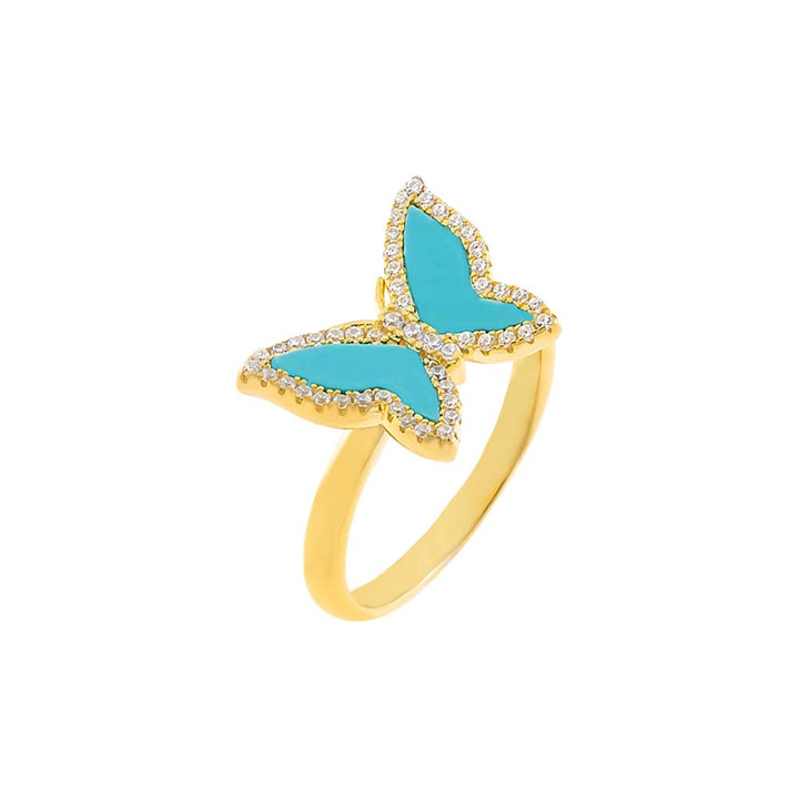 Turquoise / 6 CZ Turquoise Butterfly Ring - Adina Eden's Jewels