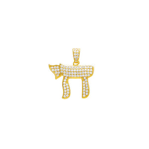 Gold Pave Chai Necklace Charm - Adina Eden's Jewels