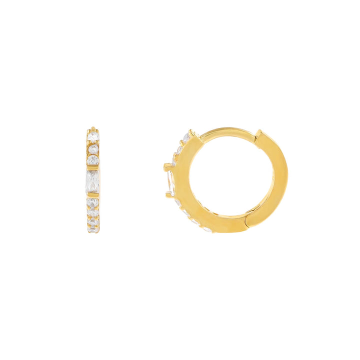 Gold Thin CZ X Baguette Huggie Earring - Adina Eden's Jewels