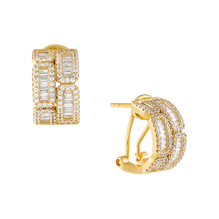 Gold Baguette X Round CZ Huggie Earring - Adina Eden's Jewels