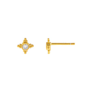 Gold CZ Bezel X Beaded Stud Earring - Adina Eden's Jewels