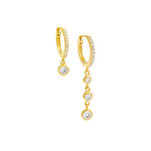 Gold Trio Bezel Drop Huggie Earring - Adina Eden's Jewels