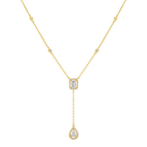 Gold CZ Teardrop X Baguette Lariat - Adina Eden's Jewels