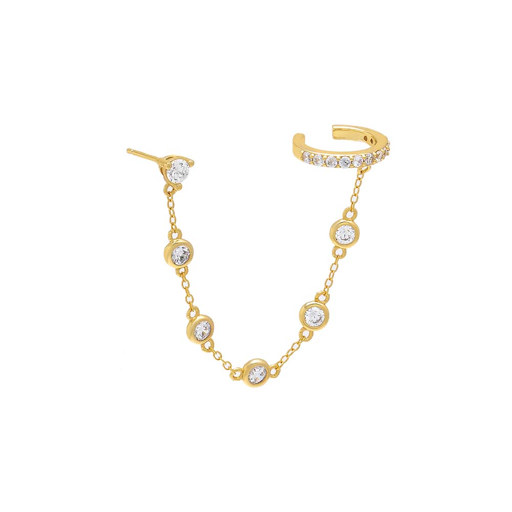 Gold / Single Diamond By The Yard Chain Stud Ear Cuff - Adina Eden's Jewels