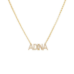 Gold Pavé Block Nameplate Chain Necklace - Adina Eden's Jewels