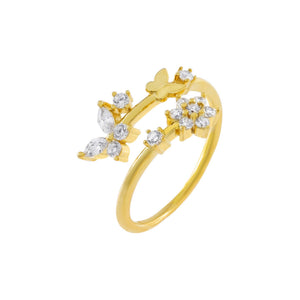 Gold / 6 CZ Butterfly X Flower Wrap Ring - Adina Eden's Jewels